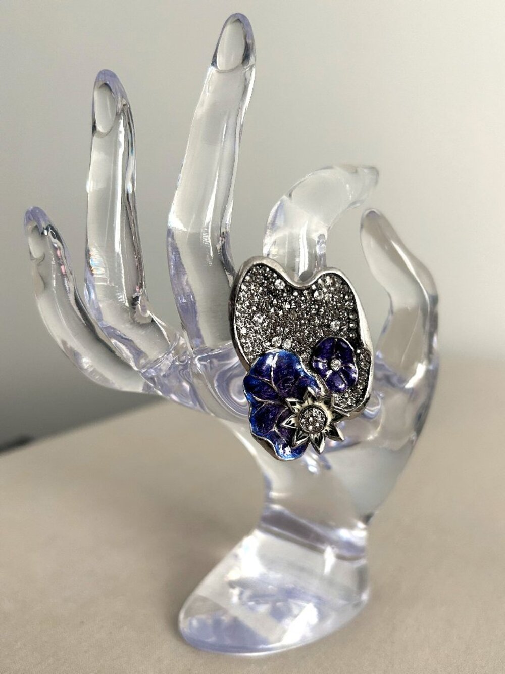 Rhinestone Water Lily Pad Statement Ring,